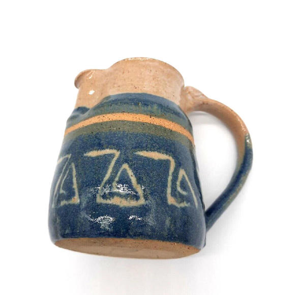 Vintage Studio Handcrafted Pottery Blue & Beige Stoneware Cream Pitcher Signed - Picture 8 of 9